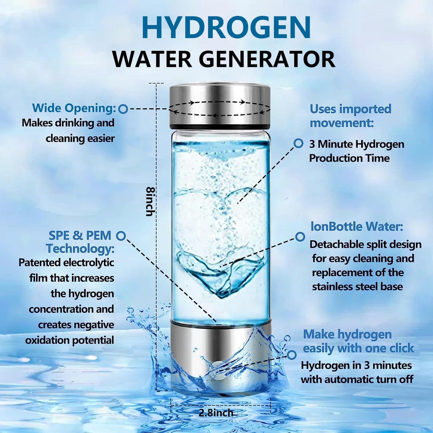 EnergizeH20 H2 Hydrogen Water Bottle